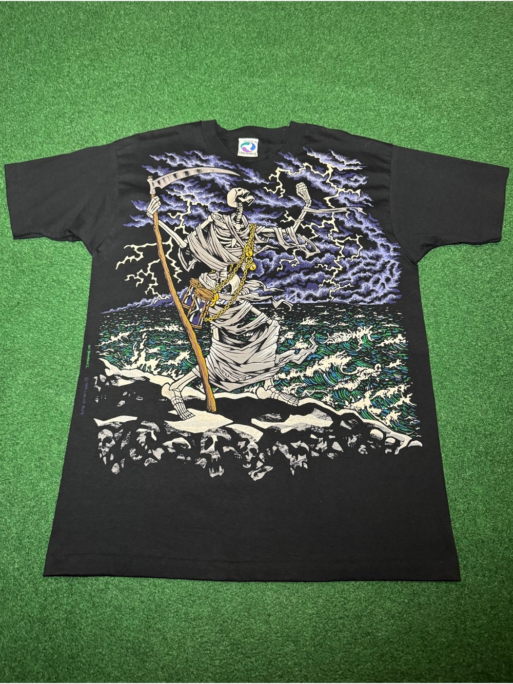 Holy Grail Vintage 90s Liquid Blue Death T-Shirt, Seventh Seal All Over Print Xl